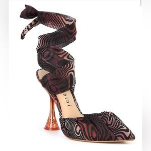 Henzlee Swirl Print Chiffon Wrap-Up Heels